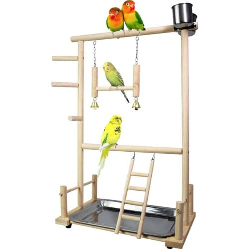 Parrots Wooden Stand Bird Play Activity Center Playground Ladder Perch Gym Swing Shelf Playpen Toy Birds Exercise Rack