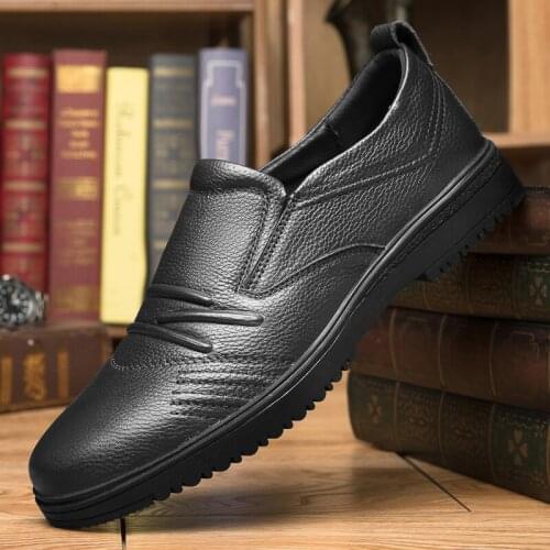 Luxury Mens Genuine Leather Shoes Spring man first layer cowhide business circle head Breathable Loafers Slip-on Footwear
