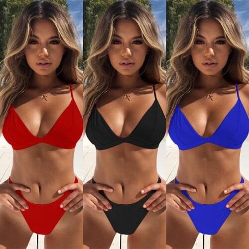 Sexy Solid Color Bikini Swimsuit Split Type Bathing Suit Women High Waist Two Piece Set Summer Beachwear Seaside Swimwear /40