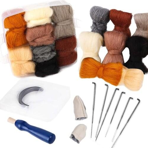 LMDZ Needle Felting Starter Kit, 8 Colors Wool Roving for Needle Felting, Fibre Wool Yarn Roving with Plastic Storage Box
