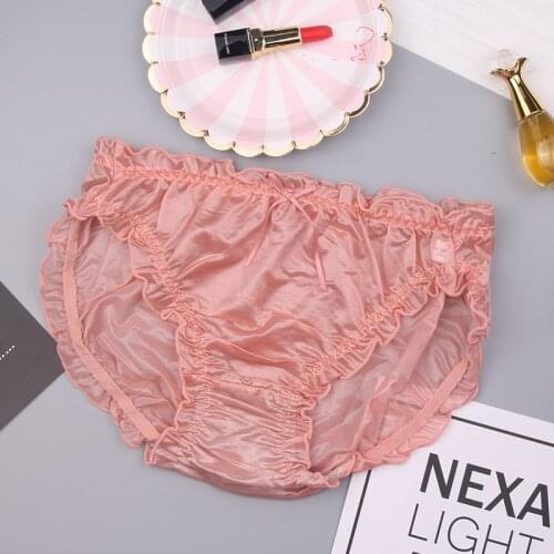 New Womens Panties Mid Waist Ruffle Bow Milk Silk Sexy Briefs Underwear Elastic Silky Comfortable Solid Women Lingerie Knickers