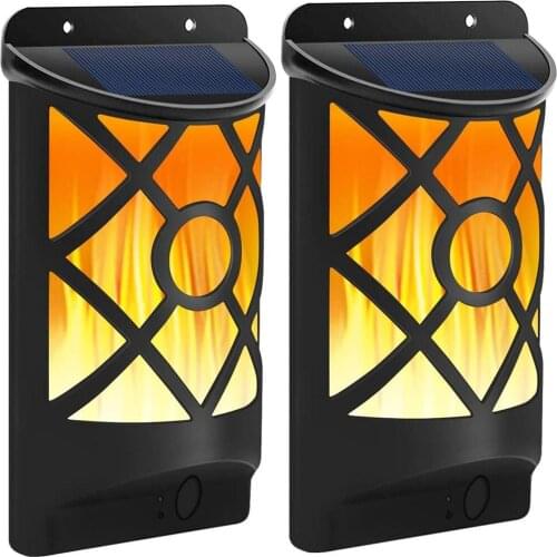 Yohencin 2 Pack Street Lights with Flickering Flame 66 LED Waterproof Outdoor Solar Lamp Solar Flame Wall Lights