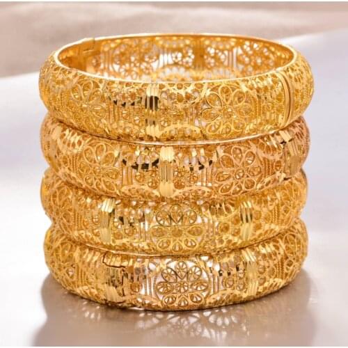 24K 4Pcs/lot width Women Vintage Bangles Antique Gold Long Bracelet &Bangle Jewelry party wedding bridle gifts
