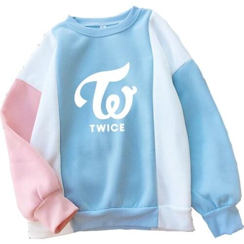 Kpop Hoodies Women New Korean TWICE Sweatshirt Casual Streetwear Fleece Long Sleeve O-neck Contrast Color Splicing Pullover Tops