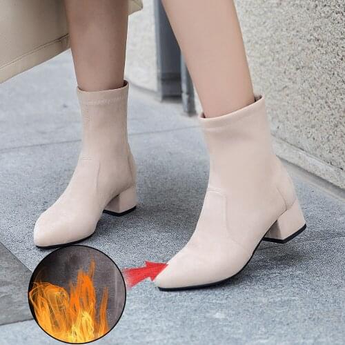 Plus Size 34-44 New Fashion Ankle Elastic Sock Boots Chunky High Heels Stretch Women Autumn Sexy Booties Pointed Toe Women Pump