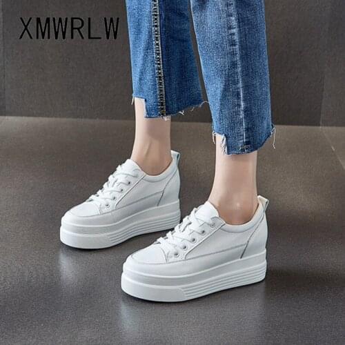 XMWRLW Womens White Sneakers Genuine Leather Casual Women Shoes 2020 Autumn Hidden Heel Chunky Sneakers For Woman Autumn Shoes