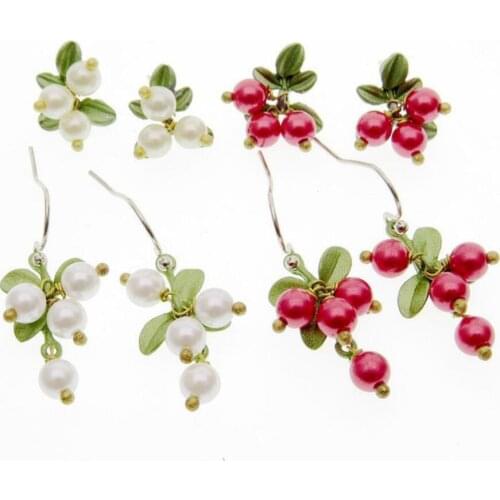 CSxjd New Fashion jewelry cranberry alloy imitation pearl leaf womens earrings