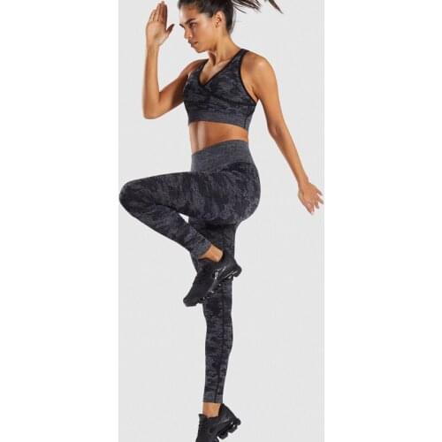 2PCS Women Camouflage Yoga Set Sports Suit Padded Bra Pants Top Workout Leggings Sportswear Camo Fitness Suit Sports Clothing