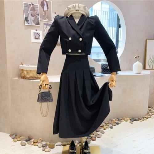 Fall Winter New Korean Fashion Casual Two Piece Set Women Short Blazer Coat+ High Waist Pleated Skirt Sets Streetwear 2pcs Suits