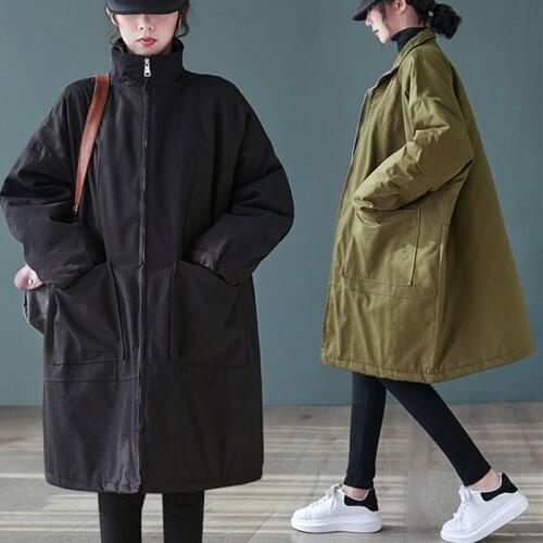 Plus Size Coats Women Jacket Solid Thick Oversize Cardigan Parka Long Windbreaker Female Big Pocket Spring Autumn Loose Outwear
