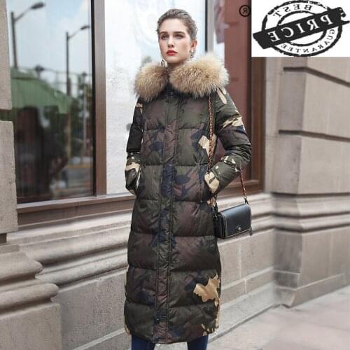 Winter Coat Women Clothes 2021 Streetwear X-long Duck Down Jacket Female Ladies Thick Warm Jacket+raccoon Fur Hooded a203