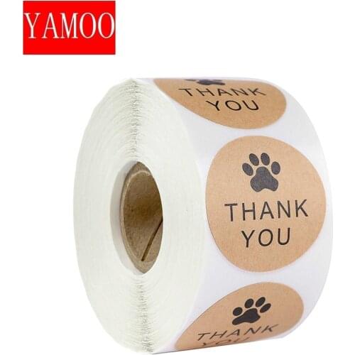 1Inch Natural Kraft Paper Thank You Stickers seal labes Dog Paw Print gift Packaging stationery sticker