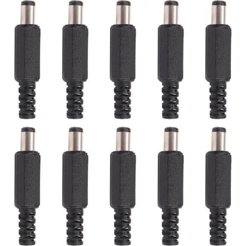 10pcs 5.5x2.1mm Male Solder Dc Barrel Tip Plug Jack Straight Connectors For DC Power Supply LED Lights Switch Black