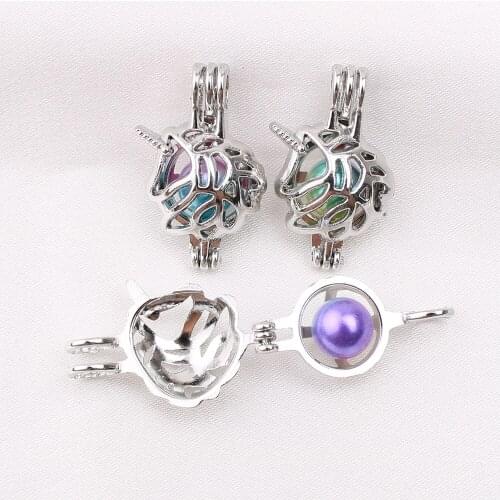 10pcs Smaller Size Horse Unicorn Pearl Cage Jewelry Making Essential Oil Diffuser Bead Locket Pendants for Perfume Necklace