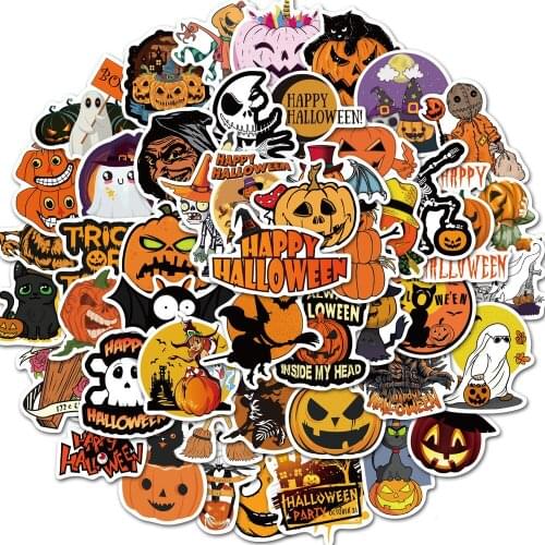 50Pcs/lot Retro Halloween Pumpkin Ghost Horror Sticker DIY Skateboard Snowboard Suitcase Halloween Party Decor Decal Sticker