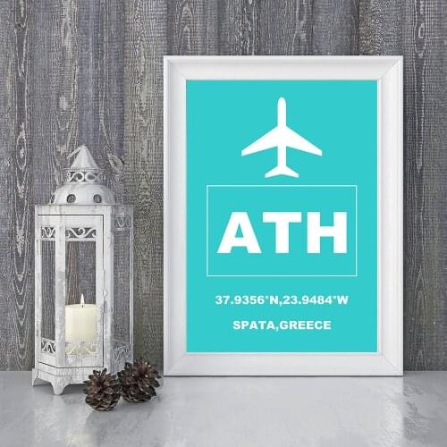 ATH Athens International Airport Aviation Poster Art Poster Art Print Wall Canvas Painting Wall Art for Living Room