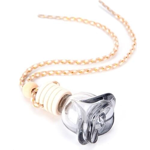 1pc Car Perfume Bottle Essential Oils Hanging Glass Bottle Car-styling Flower Shape Auto Ornament Perfume Pendant Air Freshener