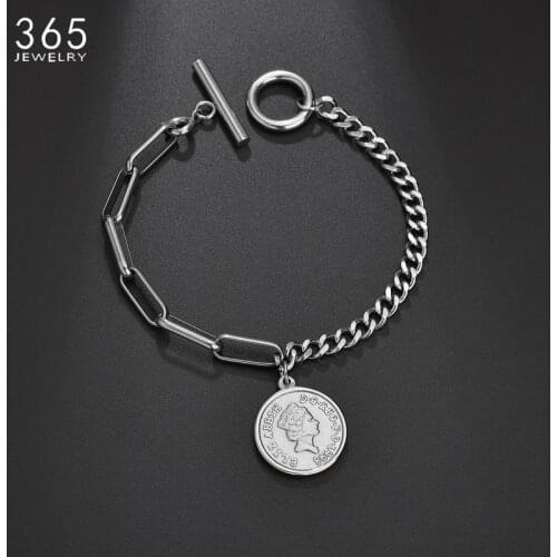 Fashion Stainless Steel Round Retro Portrait Bracelet Steel Hip-Hop OT Button Elizabeth Bracelets Pulsera Jewelry
