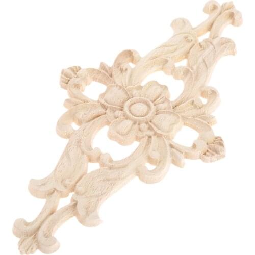 Wood Door Decals Vintage Flower WoodCarving Unpainted Oak Onlay Applique Plaques Furniture Home Decor Diamond Shape 27*14cm