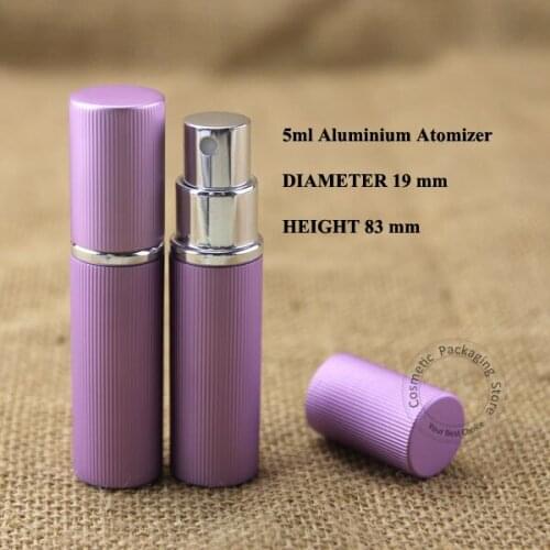 Promotion 5pcs/lot 5ml Purple Perfume Bottle Aluminium+Glass Atomizer Pot Women 1/6OZ Cosmetic Small Spray Min Lliquid Container