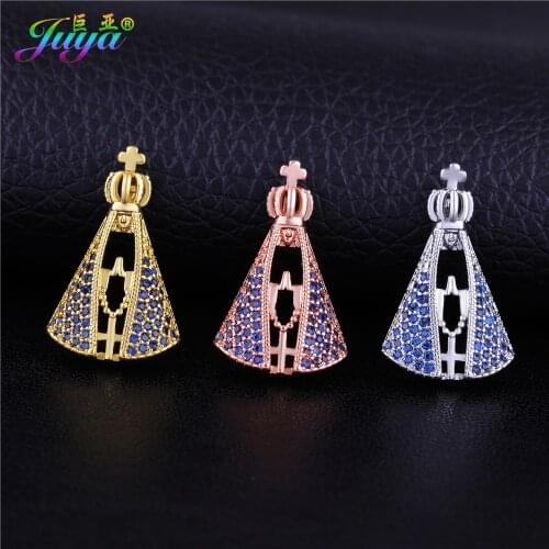 Gold/Rose Gold Blessed Virgin Mary Saint Jesus Crown Cross Charm Pendants For Women Christian Jewelry Choker DIY Making