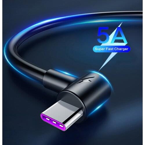 90 Degrees Elbow USB Type C Cable Fast Charging Data Tran Universal Phone Type-C Cord For Xiao mi 11 Huawei P40 P30 Samsung S21