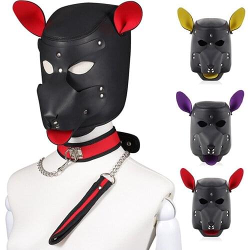 Party Headgear Dog Hood Sex Fetish Role Play Dog Slave Head Hood Fun Leather Posture Collars Sex Game BDSM Bondage For Men Gay