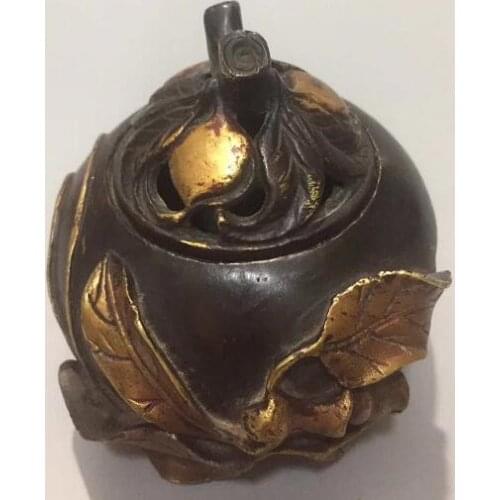 Chinese Pure Copper Carving Buddhist Incense Burner Leaves Plant Incense Burner Wealth Geomantic Decorative Gifts