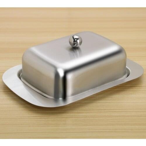 Stainless Steel Butter Dish Box Container Cheese Server Storage Keeper Tray With Fruit Salad Cheese Dish Box Case
