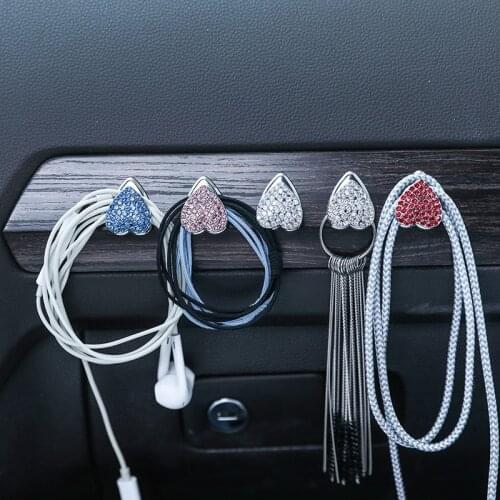 2 Pcs Creative Mini Bling Car Hooks Crystal Rhinestone Car Mounted Hooks For Groceries Bag Home Wall Decorations Door Hanging