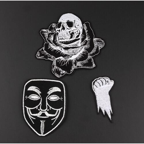 PUNK Masked fist Stickers For Clothes Patches rose Skull Embroidery Patch DIY Patches For Clothing Applique Embroidery Patches