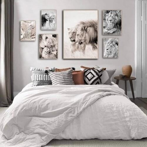 Nordic Wild Animal Lion Leopard Black White Canvas Painting Modern Art Posters and Prints Wall Art Picture for Living Home Decor