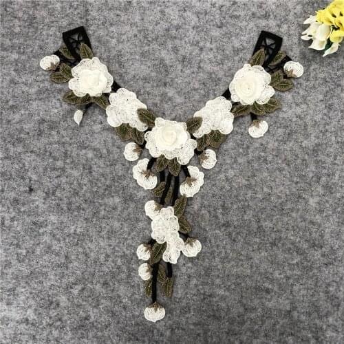 New arrive Embroidery 3D White rose Flower lace Neckline Applique Lace Collar Sewing Fabric DIY Material Dresses Accessories