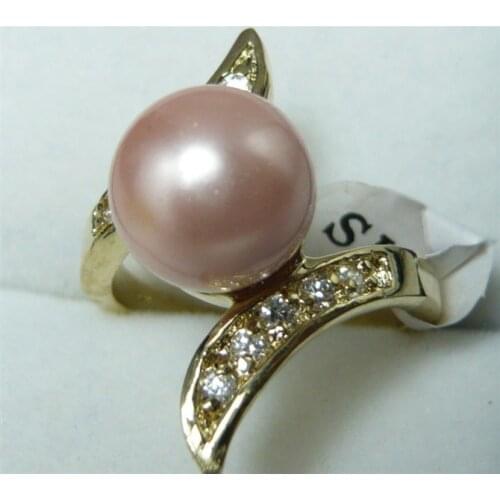 Wholesale newest design jewelry gift ladys pink 10mm round shell pearl beads ring (7,8,9#) R004