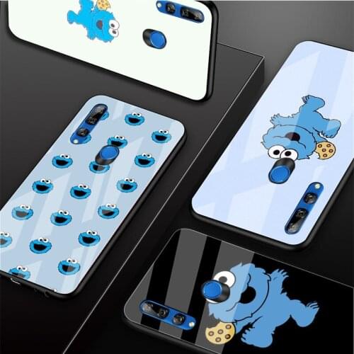 Cookie monster cartoon Tempered Glass Phone Case For Huawei honor 8X 9 10i 20i 20Lite 20Pro 30 Pro Cover Shell