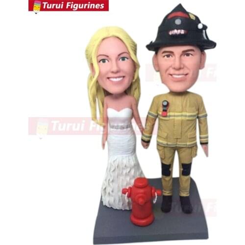 Firefighter Cake Topper Fireman Wedding Cake Topper Firefighter Fireman Personalized Wedding Bobble Head Figurine Based on Custo