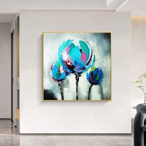 Arrival Home Wall Blue Flower Canvas Art Handmade Abstract Flower Oil Painting Canvas Wall Art Modern Home Decoration Piece