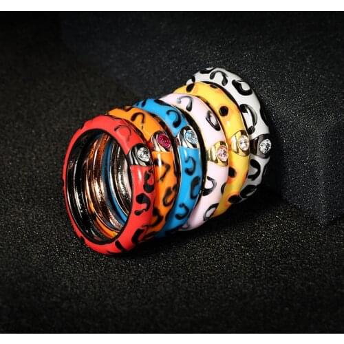 Multicolor Leopard Print Enamel Ring With Cubic Zircon Stone Wed Engage Ring For Women