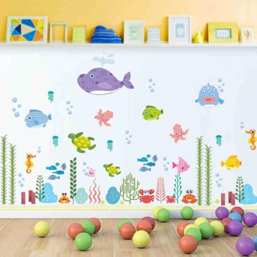 Underwater Sea Fish Bubbles Tortoise Wall Art Decorative Bathroom Kids Bedroom Decor Poster Carton Wall Stickers Decal