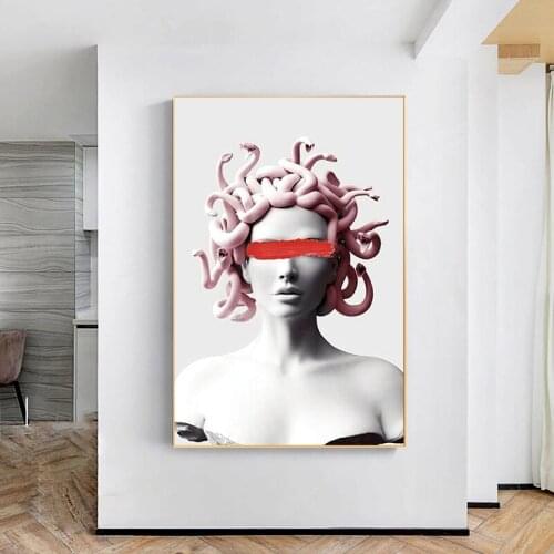 Sculpture of Medusa Vaporwave Canvas Posters Graffiti Art Canvas Paintings on The Wall Art Pictures for Living Room Decor