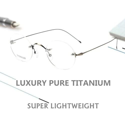 Titanium Glasses Vintage Round Rimless Eyewear Men Design Optical Prescription Eyeglasses Women LightWeight
