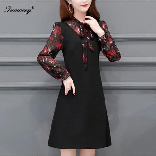 Spring Summer Casual Women Office Lady Dress Elegant OL Work Patchwork Flower Printed Chiffon straight Dress Formal Business