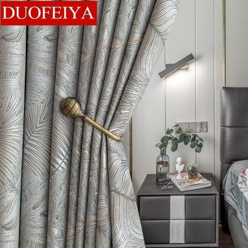 High-end Curtains for Living Room Luxury Ginkgo Jacquard Blackout Curtains and Bedroom Floor-to-ceiling Windows Finished