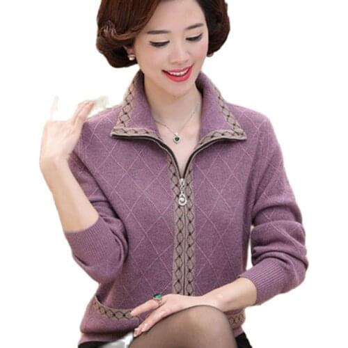 High Quality Cashmere Cardigan Sweater Middle-aged Womens Autumn Winter Thick Knit Sweater Cardigan Jacket Plus Size 4XL