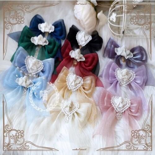 Lolita Chiffon Bow Hairpin Headdress Cosplay Soft Girl Cute Fairy Hair Clip Side Clip Accessories Multicolour Kawaii Love Angel