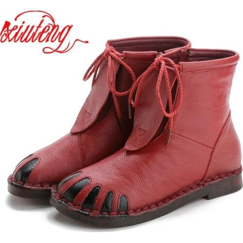 Xiuteng Genuine Leather Womens Boots New 2020 Winter Genuine Leather Women Snow Boots Plus Large Size 42 Mother Warm Boots Gift