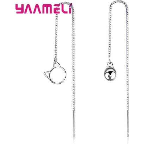 High Quality Women Fashion Earrings Lovely Cat&Bell Earrings For Women 925 Sterling Silver Long Earrings Free Shipping