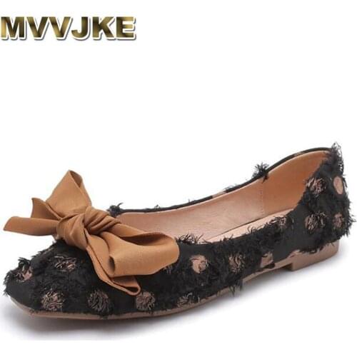 MVVJKE Fashion polka dot butterfly square knot flat shoes women boat shoes elegant comfortable casual lady flat shoes