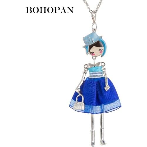 Bohopan 5 Color Elegant Doll Necklace Organza Dress Metal Handbag Pendant Charming Neck Jewelry High Quality collier femme 2019
