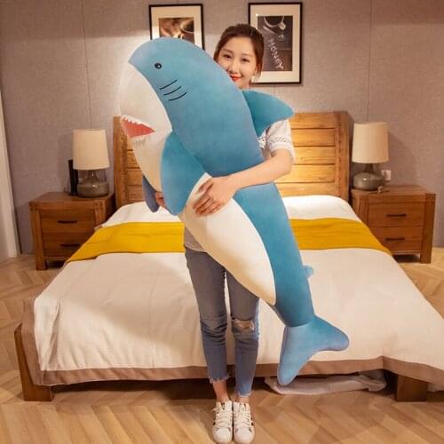 1PC 60/80/100cm Big Size Down Cotton Funny Soft Bite Blue Gray Plush Shark Toy Pillow Appease Cushion Gift For Children
